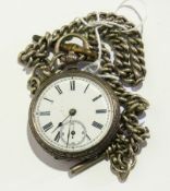 Continental silver pocket watch, engrave