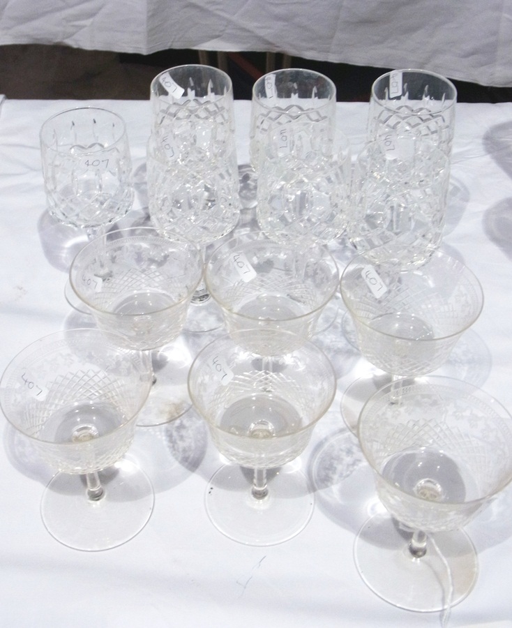 Cut champagne glasses and others, simila