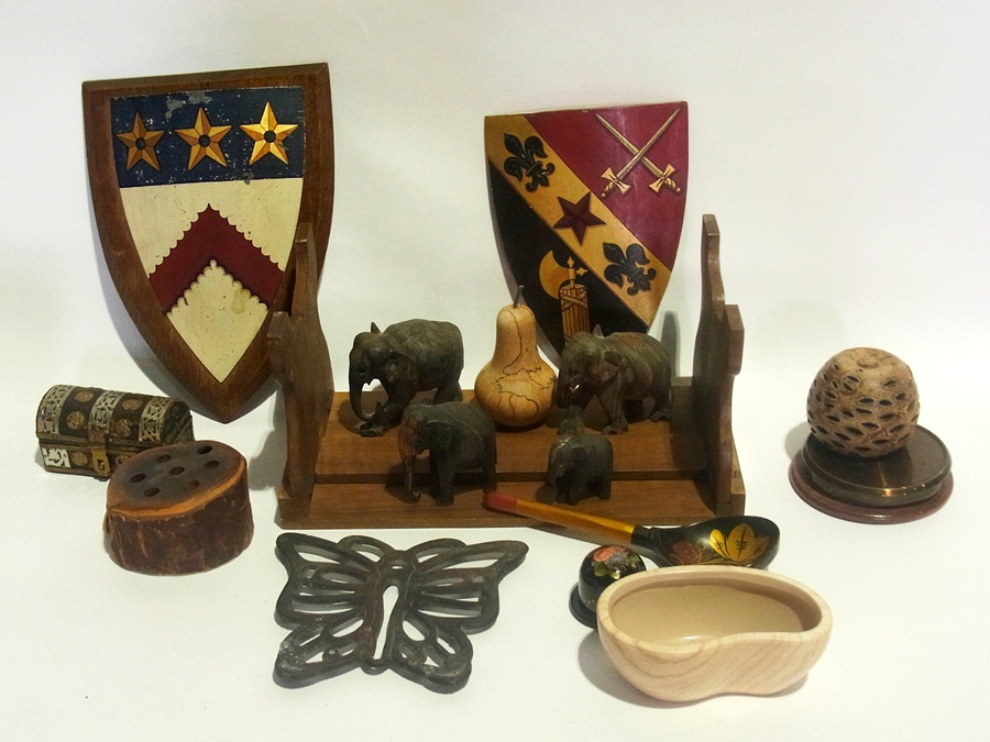 A large collection of wooden and other d