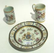 Pair of Armorial porcelain mugs with cre