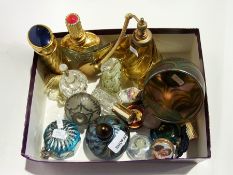 A collection of glass perfume bottles an