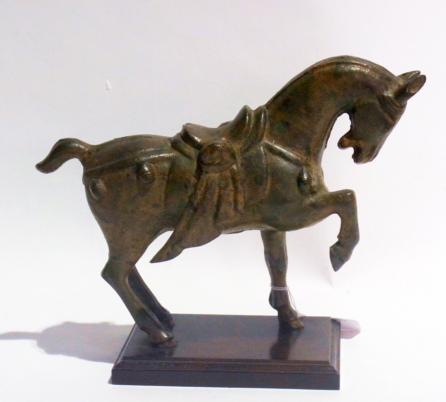 Chinese Tang style metal horse on stand