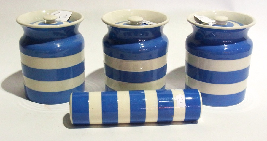 T&G Green Cornishware three storage cani