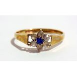 9ct gold blue and white stone cluster ri
