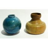Studio pottery vase of oblate bottle for