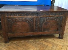 17th century oak coffer with 2 plank top