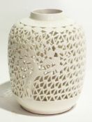 A white Chinese ceramic vase, pierced, s