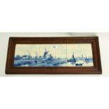A Delft tile picture, three tiles framed