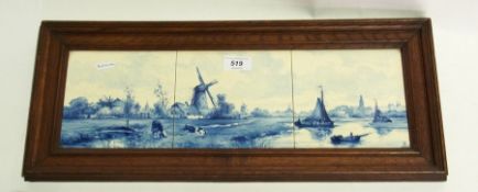 A Delft tile picture, three tiles framed