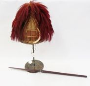 Naga tribal helmet and wooden spear