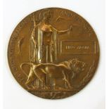 WWI Death/ Memorial Plaque, named Fred A