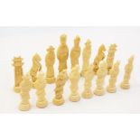 Oriental carved bone chess set, 32 piece