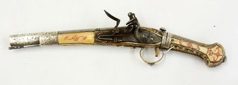 Indian flintlock pistol,  detachable kni