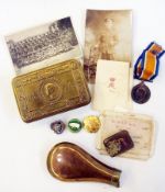 WWI medal, powder flask, Princess Mary G