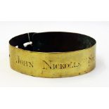 Antique brass dog collar inscribed "John