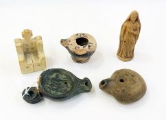 Collection of Roman oil lamps and other