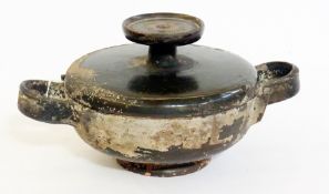 Ancient Greek black glazed pot and cover