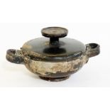 Ancient Greek black glazed pot and cover