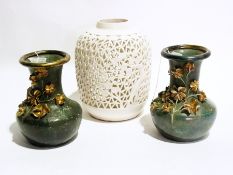 Pair of Stellmache vase, 19cms high,