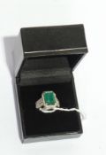 14 ct. white gold emerald and diamond ring, set emerald cut emerald approx 3.