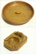 A Mouseman adzed and carved ashtray and matching fruit bowl