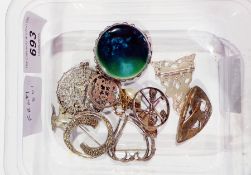 Silver and Ruskin pottery brooch and other brooches