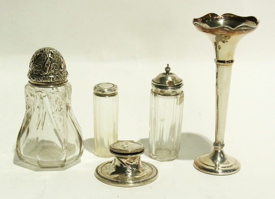 Edwardian glass and silver-mounted sugar caster, Birmingham 1907,