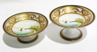 Noritake porcelain dessert service, gilt and cobalt blue rim,