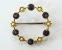 Gold-coloured metal, amethyst and pearl