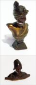 A cast miniature bronze by E Villany and another miniature bust (2)