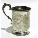 Victorian silver mug of engraved decorat