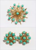 14ct gold and turquoise starburst brooch