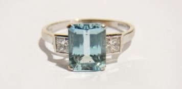 18ct white gold, aquamarine and diamond ring,