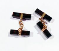 Pair 9ct gold and bloodstone chain-patte