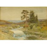 J Hodgson Campbell
Watercolour drawing
"On Acton Burn", extensive moorland river landscape, signed,