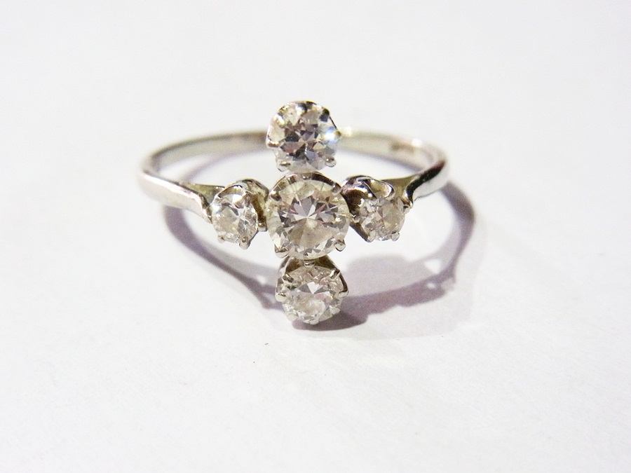 A platinum five stone diamond ring with