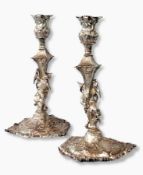 A pair of cast white metal Georgian roco