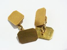 Pair of 9ct gold double-oblong and chain