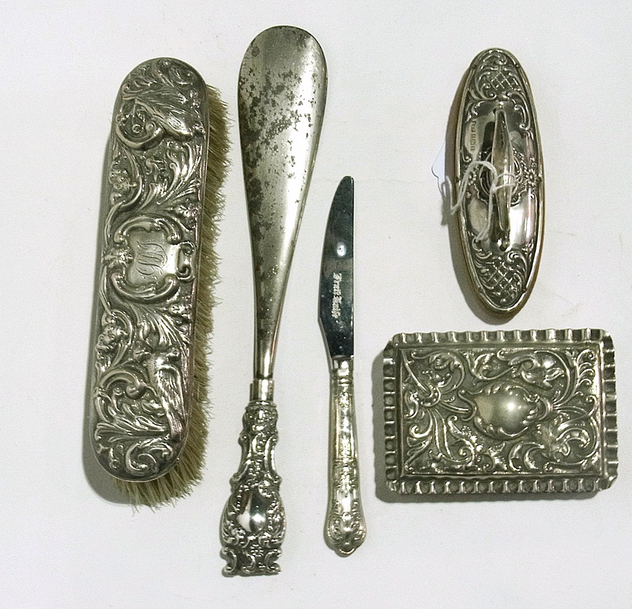 Edwardian silver clothes brush with repo