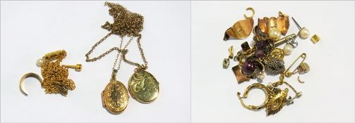 Quantity gold fragments, sundry earrings