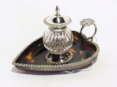 Victorian silver and cut glass inkwell with silver mounts,
