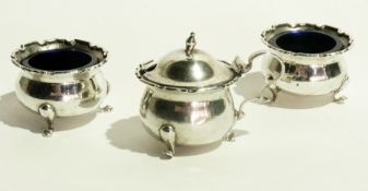 A George V silver condiment set with wav