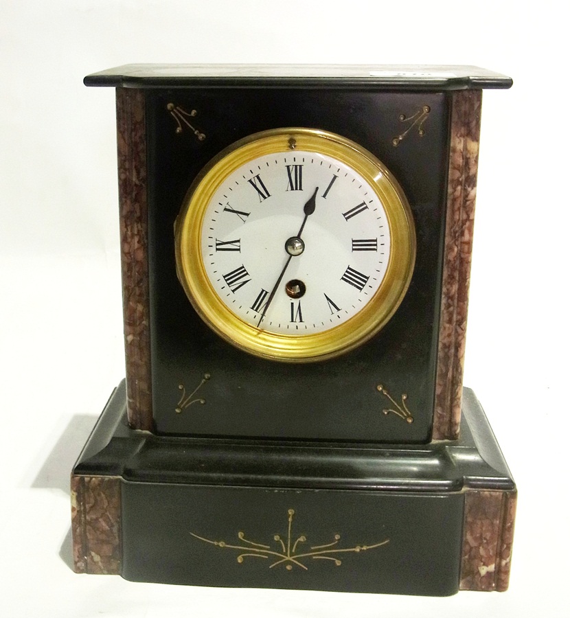 Victorian black slate timepiece with var