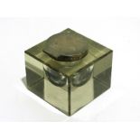 Edwardian ink well of square cut glass f