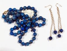 String of lapis beads and pair earrings