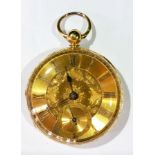 Gent's 18ct gold pocket watch, open faced with engine-turned hand engraved dial,