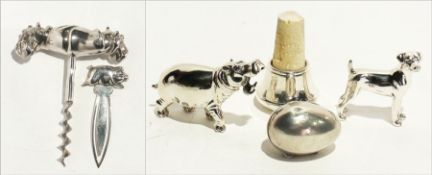 Foreign silver-coloured metal hippopotamus corkscrew,