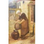 John Sugar Hamilton (19th century) 
Oil on canvas 
Continental scene of woman with bucket filling