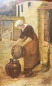 John Sugar Hamilton (19th century) 
Oil on canvas 
Continental scene of woman with bucket filling