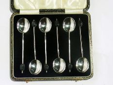 Boxed set of six silver coffee spoons wi